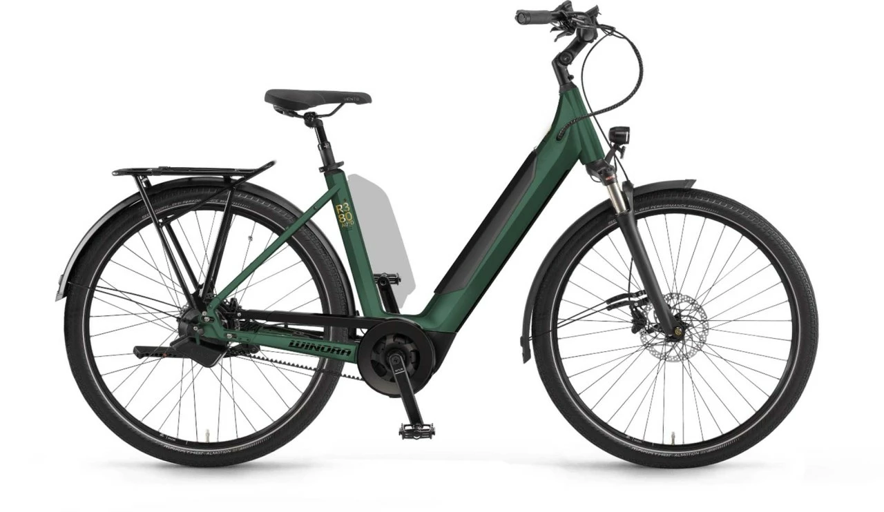 Winora Sinus R380auto I625Wh Pinegreen Matt E-Bike Trekkingfiets Lage Instap 1 Winora Sinus R380auto I625Wh Pinegreen Matt E-Bike Trekkingfiets Lage Instap